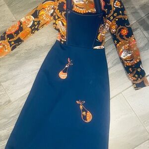 Azazie Navy Blue Dress with Orange & Brown Accents